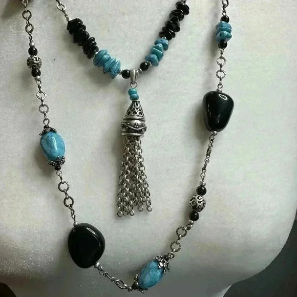Chicos double layered turquoise and black tassle necklace - Picture 3 of 4